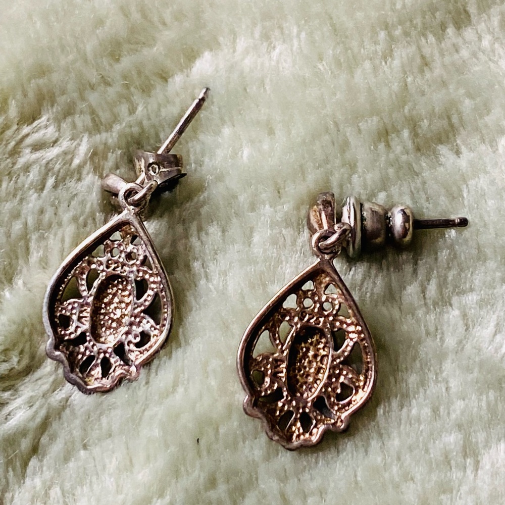 Vintage 3 piece Necklace/Earring Set with Pearlescent center stone - Picture 7 of 12